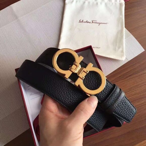 Ferragamo Women’s Black and Gold Belt